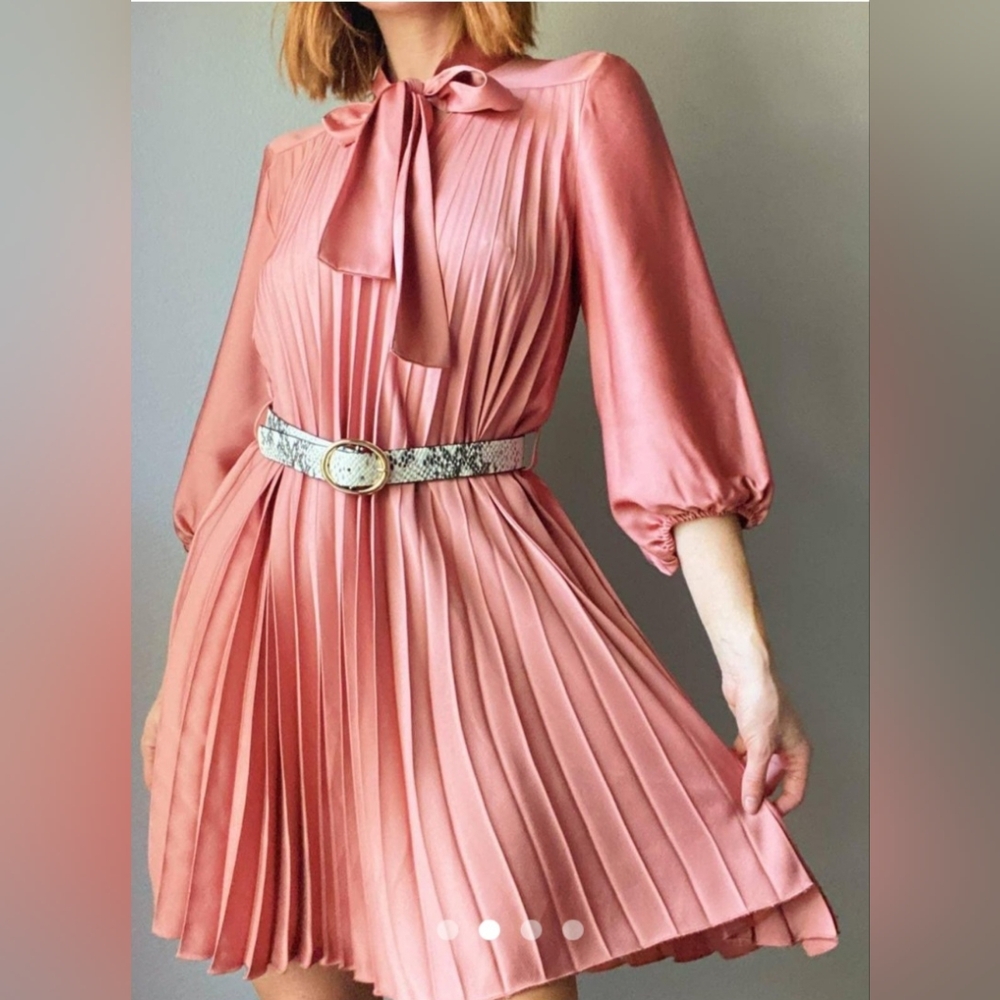 Zara Pleated dress with  Snake skin belt. Size 2